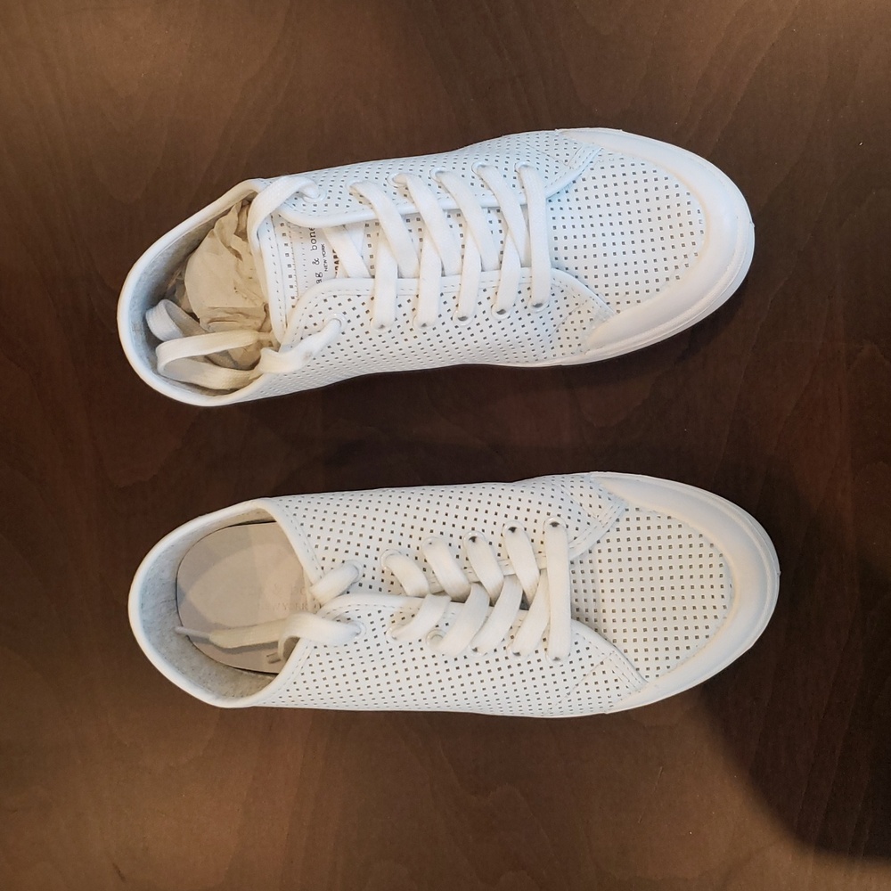 Rag & Bone Standard Issue white leather perforated sneakers lace up size 36.5, 6 - Picture 2 of 9